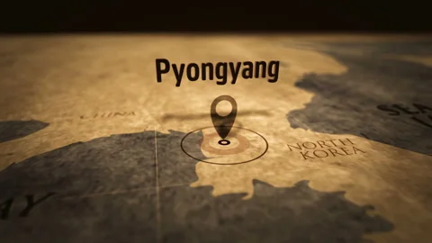 Pyongyang on retro sepia map Stock Footage 111750889
