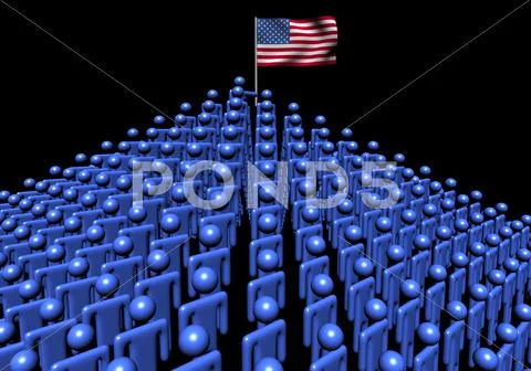 Pyramid of abstract people with american flag illustration Stock Illustration