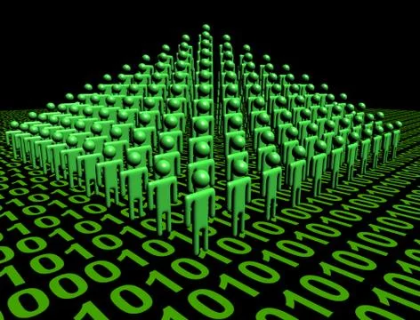 Pyramid of abstract people on binary code illustration Stock Illustration
