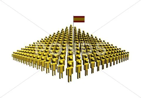 Pyramid of abstract people with spanish flag illustration Stock Illustration