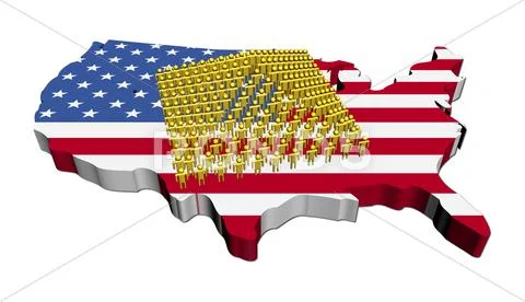 Pyramid of abstract people on usa map flag illustration Stock Illustration