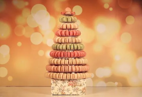 Pyramid of assorted macaroons Stock Photos
