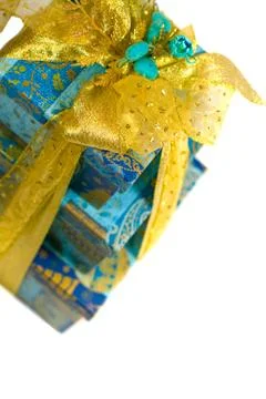 Pyramid of blue gift boxes Stock-Fotos