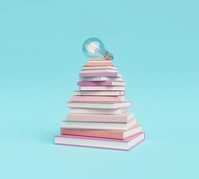 Pyramid of books with lit light bulb Stockillustratie