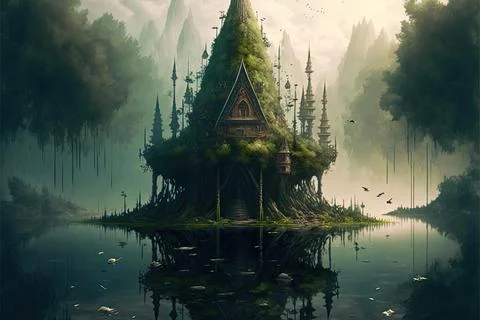 A Pyramid At The Bottom Of A Lake Stock Illustration