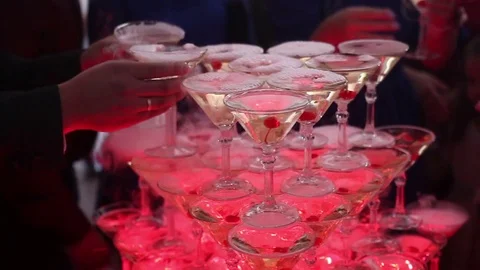 Pyramid of champagne on party Stock-Footage 71206186