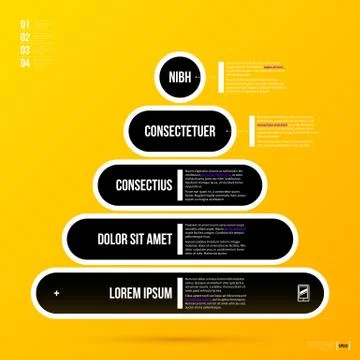 Pyramid chart with five steps on bright yellow background. EPS10 Illustrazione stock
