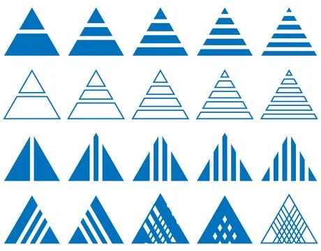 Pyramid chart geometry infographics triangle with many shapes in mathematics Stock Illustration