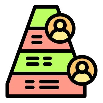 Pyramid chart showing hierarchical structure with user icons representing d.. Иллюстрация