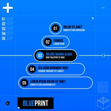 Pyramid chart template in blueprint style with five stages. EPS10. Stock Illustration