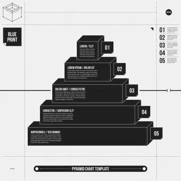 Pyramid chart template in draft style with five stages. EPS10. Stock Illustration