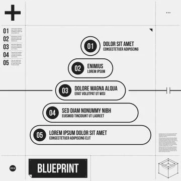 Pyramid chart template in draft style with five stages. EPS10. Stock Illustration