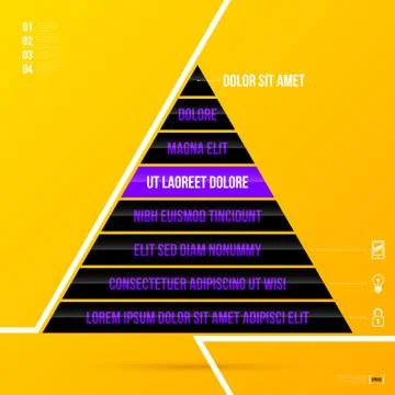 Pyramid chart template with eight options on bright yellow background. EPS10 Stock Illustration