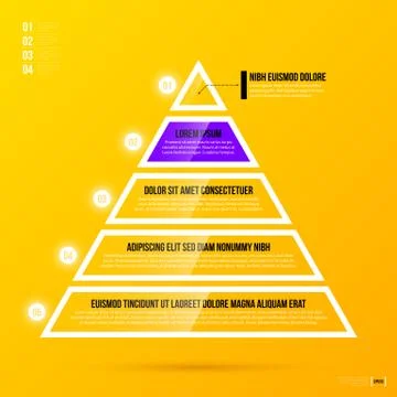 Pyramid chart template with five options on bright yellow background. EPS10 Stock Illustration