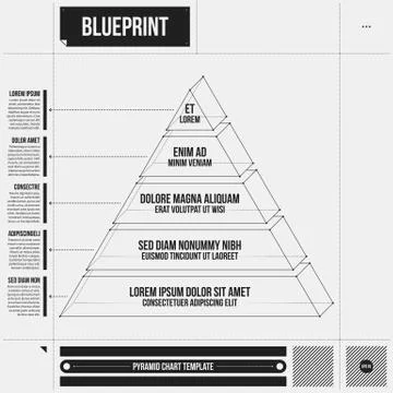 Pyramid chart template with five stages in draft style. EPS10 Stock Illustration