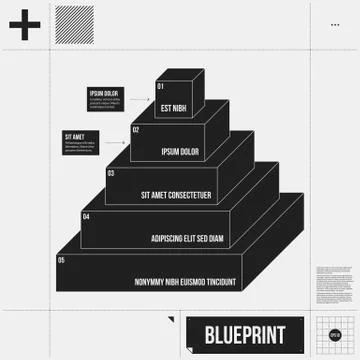 Pyramid chart template with five stages in draft style. EPS10 Stock Illustration