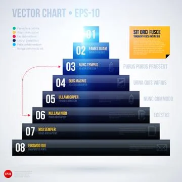 Pyramid chart template with glowing lights on white background. EPS10 Stock Illustration