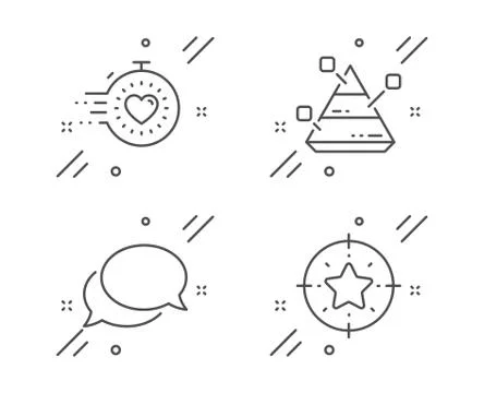 Pyramid chart, Timer and Messenger icons set. Star target sign. Vector イラスト素材