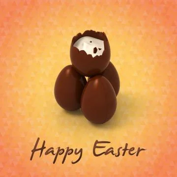 Pyramid of chocolate easter eggs on spring background Stock Illustration