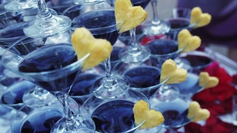 Pyramid of cocktail glasses close up Stock Footage 170484348