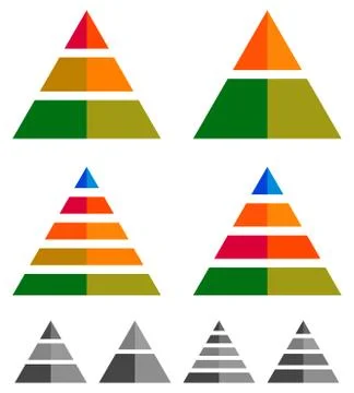 Pyramid, cone, triangle charts, graphs. 3-2-5-4 level, multilevel infographic 스톡 일러스트