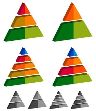 Pyramid, cone, triangle charts, graphs. 3-2-5-4 level, multilevel infographic Stock Illustration