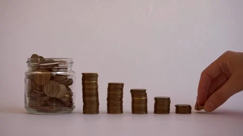 A pyramid consisting of coins. Stock Footage 206346119