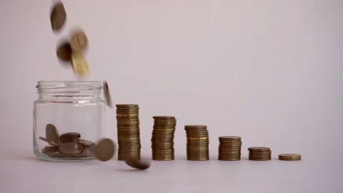 A pyramid consisting of coins. Stock Footage 206346120