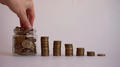 A pyramid consisting of coins. Stock Footage 206346183
