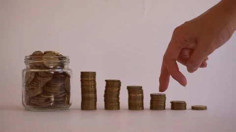 A pyramid consisting of coins. Stock Footage 206346202