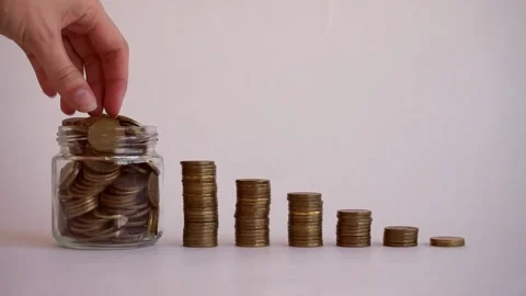 A pyramid consisting of coins. Stock Footage 206346316