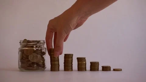 A pyramid consisting of coins. Stock Footage 206346356