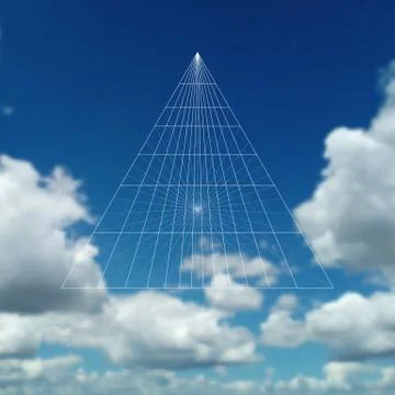 Pyramid construction in perspective with connected lines. Beautiful blue sky Stock Illustration