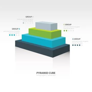 Pyramid cube  infographic side view 4 color Stock Illustration