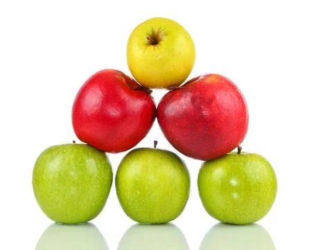 Pyramid of different apples on white background Stock Photos