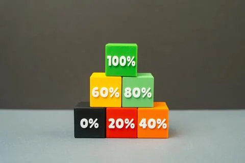 Pyramid of efficiency scale, improving performance and reaching 100 percent e Stock Photos