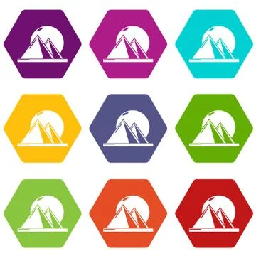 Pyramid egypt icons set 9 vector Stock Illustration