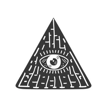 Pyramid with eye esoteric colorless Stock Illustration
