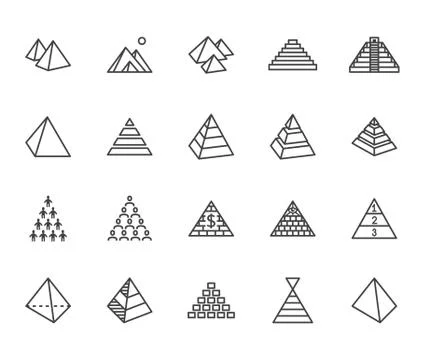 Pyramid flat line icon set. Egyptian monument, abstract process infographic Stock Illustration