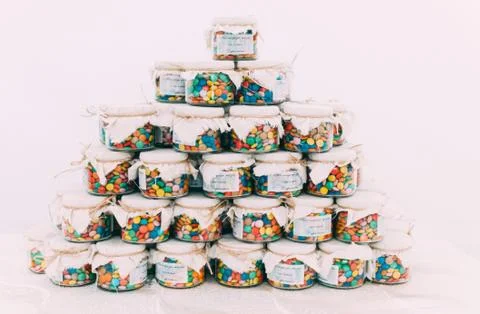 Pyramid of glass jars Stock Photos