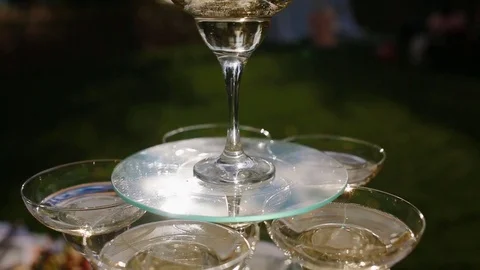 A pyramid of glasses with champagne Stock Footage 81719445