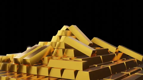 Pyramid of gold bars on black background, Economy financial and banking Stock Footage 273286059