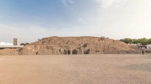 Pyramid of Huaca Pucllana timelapse hyperlapse, pre Inca culture ceremonial Stock Footage 128697172