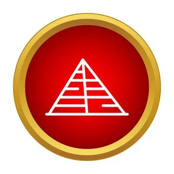 Pyramid icon symbol inside a red circle button Stock Illustration