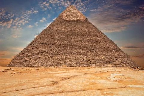 The Pyramid of Khafre in the clouds, Egypt Stock Photos