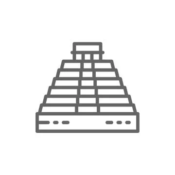 Pyramid of Kukulkan at Chichen Itza, Mexico, landmark line icon. Ilustración de archivo