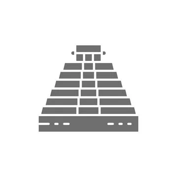 Pyramid of Kukulkan at Chichen Itza, Mexico, landmark grey icon. Ilustración de archivo