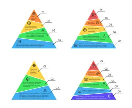 Pyramid, layers chart infographic vector elements with different numbers of Illustrazione stock