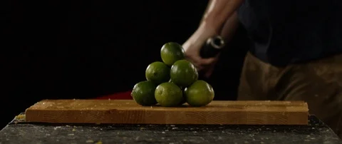Pyramid Of Limes Being Destroyed In Slow Motion 스톡 동영상 105380405