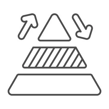 Pyramid line chart with arrows thin line icon, diagram concept, triangular graph Stockillustratie